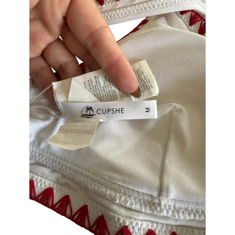CUPSHE White Red Contrast Bikini Top Size M Cross Back Padded Swim Bralette